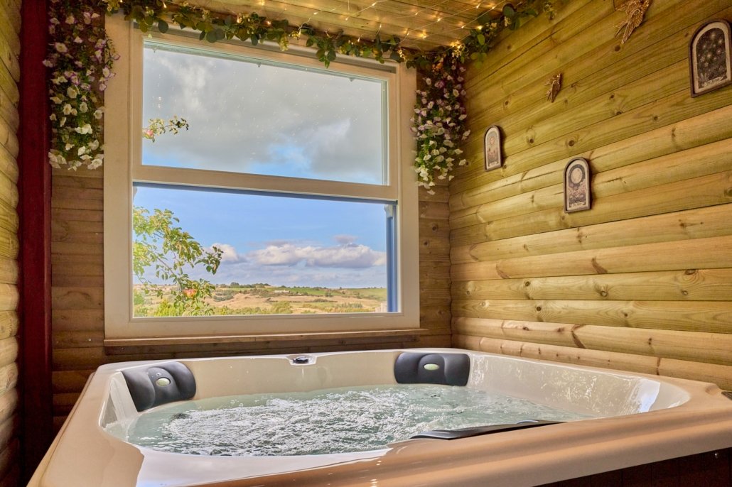 Private hot tub at The Lórien Spa overlooking the Esk Valley near Whitby, North Yorkshire